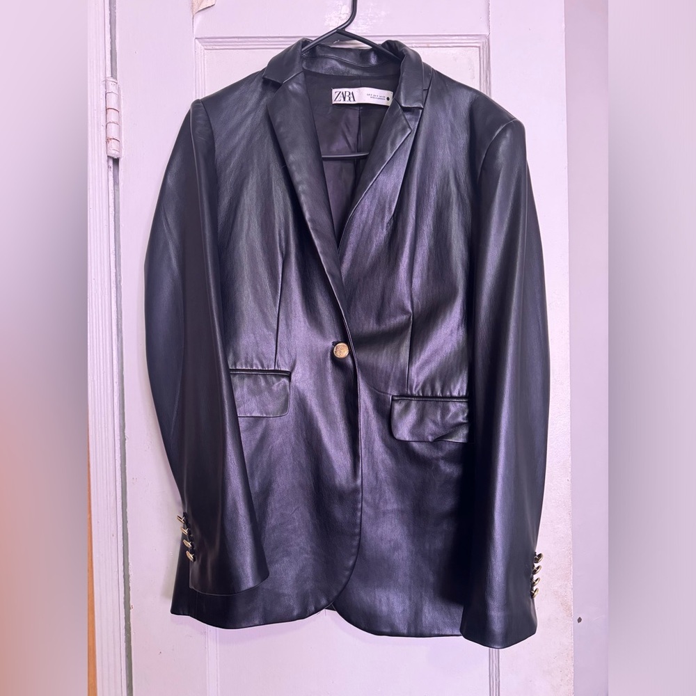 Zara Leather Blazer with golden buttons